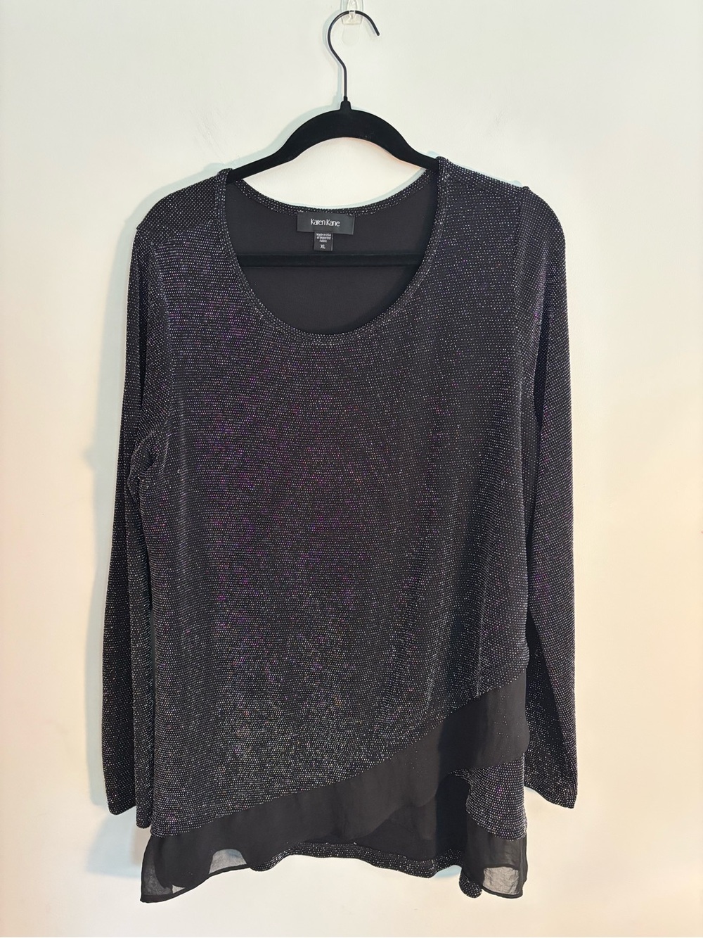 Karen Kane Black Metallic Layered Long-Sleeve Top